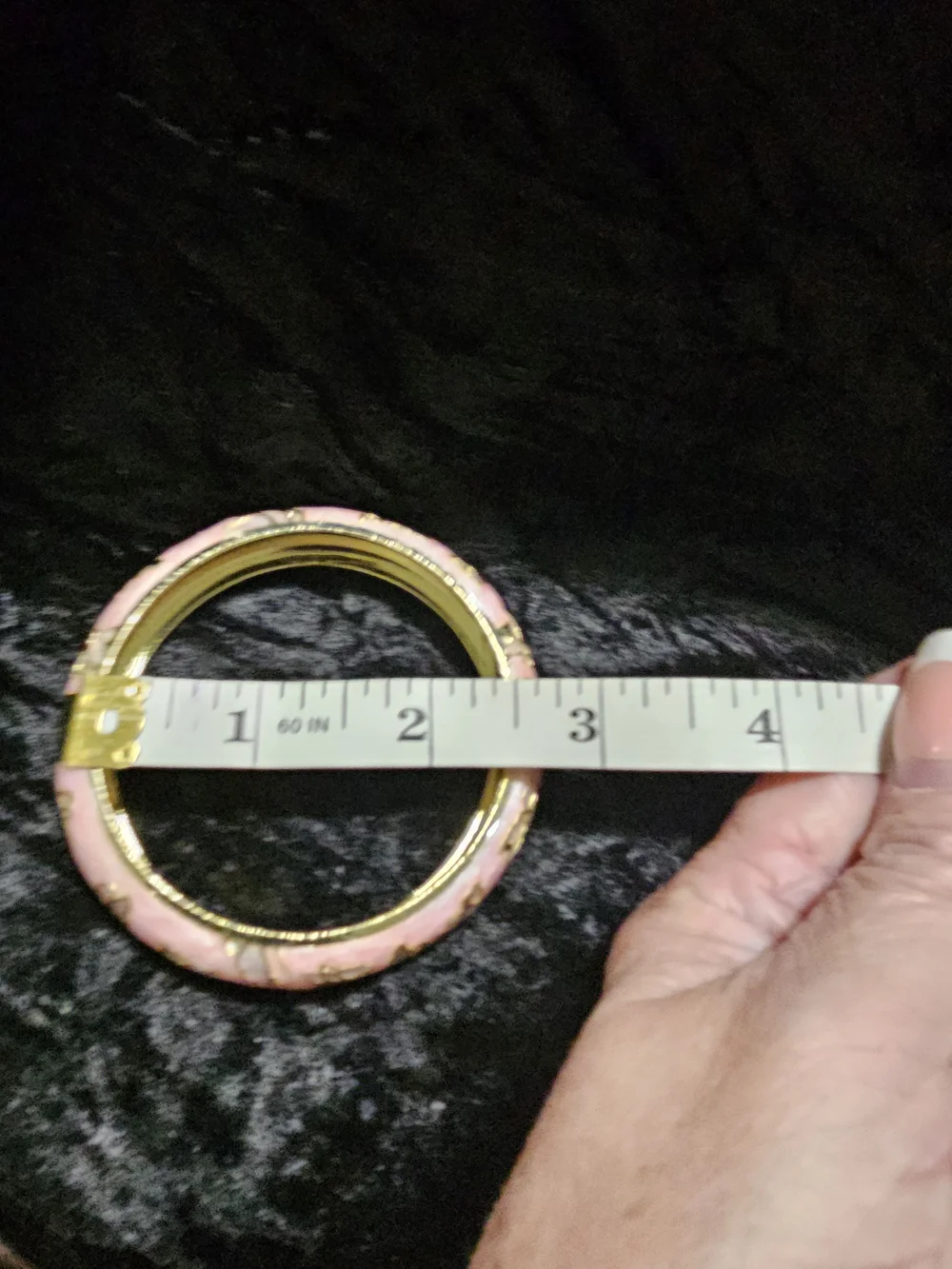 Pink Floral Enamel Hinged Bangle Bracelet - Unknown Brand